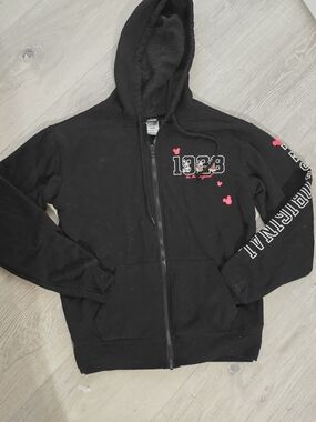 Disney Black Zip-Up Hoodie with Red Mickey Accents